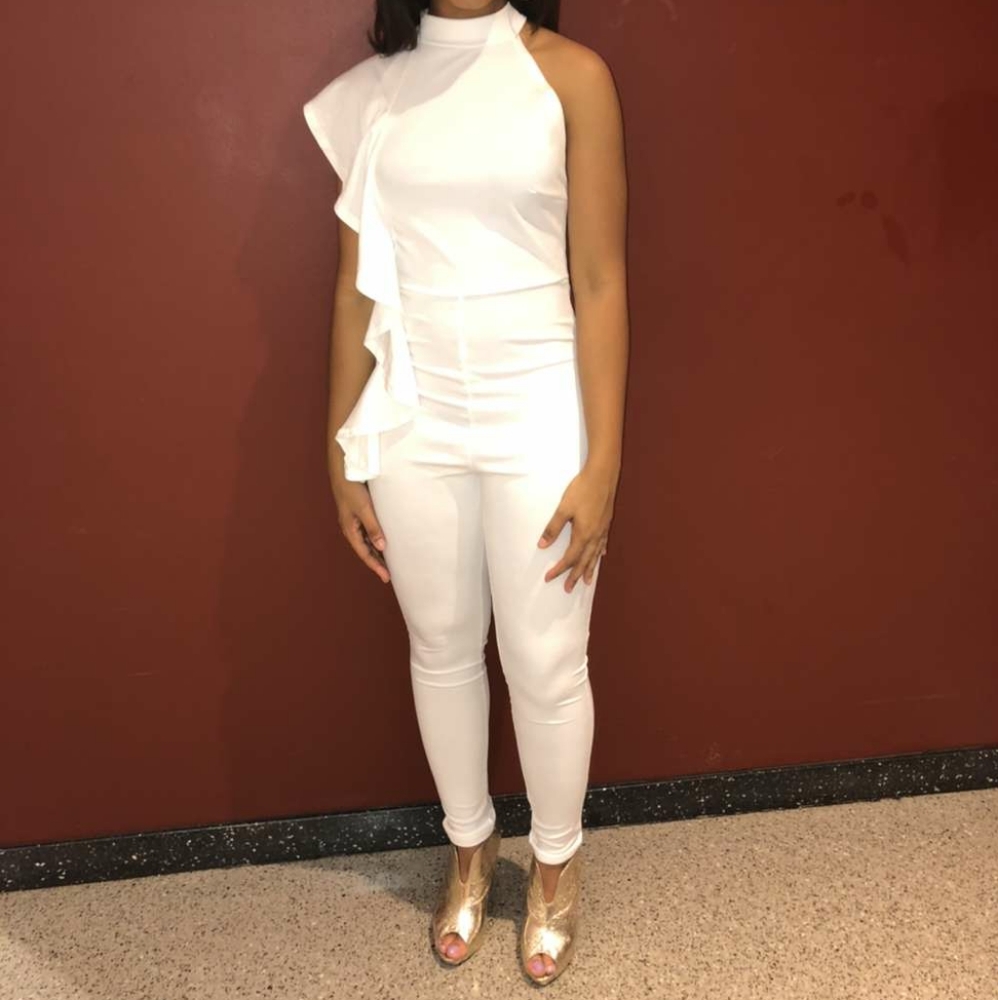 White ruffled jumpsuit